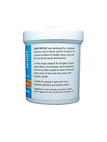 Polvo para zapatos y pies Elimina el olor de los pies Desarrollado por un podólogo colegiado Shoe Rescue es un remedio 100% natural que elimina los malos olores de los pies y el calzado Polvo para zapatos y pies Elimina el olor de los pies Desarrollado por un podólogo colegiado Shoe Rescue es un remedio 100% natural que elimina los malos olores de los pies y el calzado