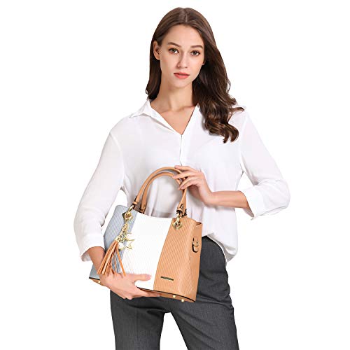 Pomelo Best Bolsos de Mujer, Bolso Señora Tote Multicolor Rayas PU Cuero Con Flecos Bolso Hombro Bolso Shopper perfecto para Trabajo, Diario Vida, Navidad y Fiesta ect