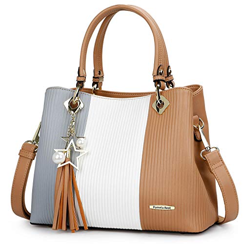 Pomelo Best Bolsos de Mujer, Bolso Señora Tote Multicolor Rayas PU Cuero Con Flecos Bolso Hombro Bolso Shopper perfecto para Trabajo, Diario Vida, Navidad y Fiesta ect