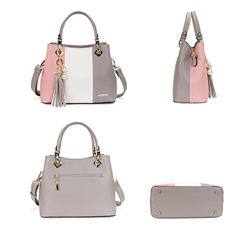 Pomelo Best Bolsos de Mujer, Bolso Señora Tote Multicolor Rayas PU Cuero Con Flecos Bolso Hombro Bolso Shopper perfecto para Trabajo, Diario Vida, Navidad y Fiesta ect