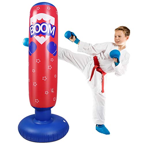 Ponacat Saco de Boxeo Inflable para Niños Saco de Boxeo Ninja Independiente para Un Rebote Inmediato para Practicar Karate Taekwondo Mma Ejercicio Físico para Aliviar El Estrés