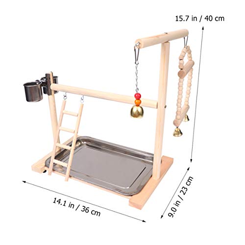 POPETPOP Mesa de Juegos de Loros Soporte de Juegos de Aves Columpio Loro Parque Infantil Percha de Madera Gimnasio Parque Infantil Escalera con Cuenco de Alimentación Jaula de Pájaros