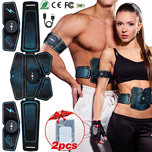 POPOLIC EMS Electroestimulador Muscular Abdominale Cinturón, Cinturón Abdominal Electroestimulador, Masajeador Eléctrico Cinturón para Abdomen Cintura, etc, Hombre Mujer - con USB Recargable