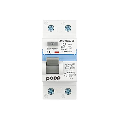 POPP® Electric Interruptor diferencial industrial TIPO AC 40A 30mA 1P+N … (1) POPP® Electric Interruptor diferencial industrial TIPO AC 40A 30mA 1P+N … (1)