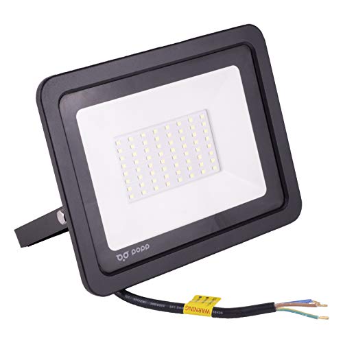 POPP® Foco Proyector LED 50W para uso Exterior Iluminación Decoración 6000K luz fria Impermeable IP65 Negro y Resistente al agua. (50)