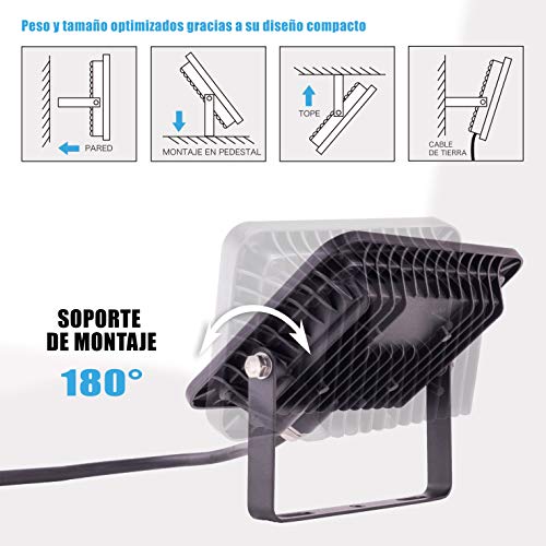 POPP® Foco Proyector LED 50W para uso Exterior Iluminación Decoración 6000K luz fria Impermeable IP65 Negro y Resistente al agua. (50) POPP® Foco Proyector LED 50W para uso Exterior Iluminación Decoración 6000K luz fria Impermeable IP65 Negro y Resistente al agua. (50)