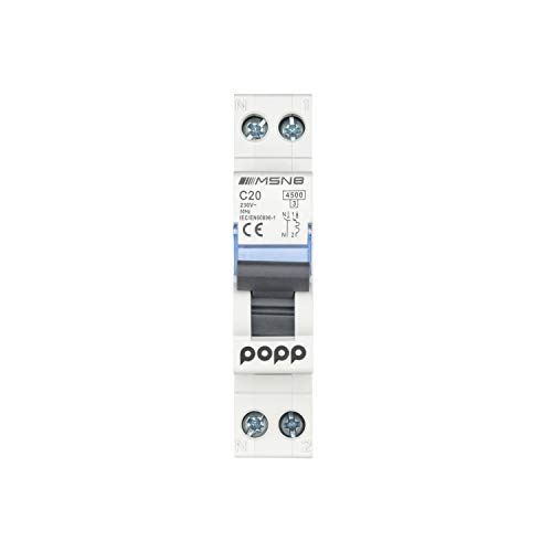 POPP® Interruptor Automático Magnetotérmico industrial CURVA C DPN SERIE MSN81NC 6A 10A 16A 20A 25A 32A 40A (DPN, 20A)