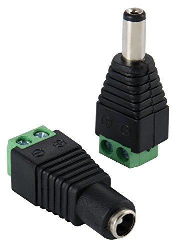 Poppstar - Juego de Adaptador de Corriente Continua (CC) 5,5x2,1mm (5 x Macho / 5 x Hembra) a regleta de bornes de 2 Polos para Tiras LED