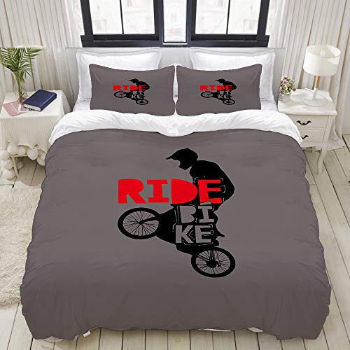 Popsastaresa Bedding Juego de Funda de Edredón,Cool BMX Design Ride Bike Bicicleta para Hombres y niños - BMX Gift - Bike Gift,Funda de Nórdico y 2 Fundas de Almohada Super King