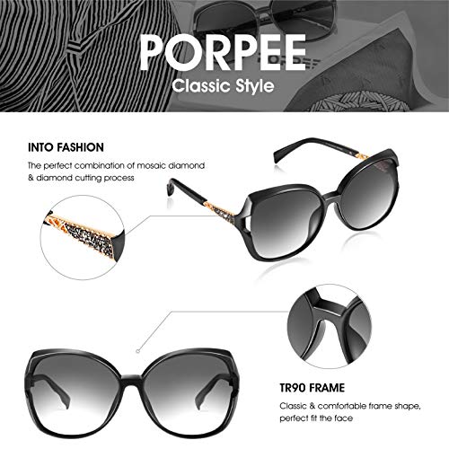 PORPEE Gafas de Sol Mujer Polarizadas, 2020 Gafas de Sol Moda con Tecnología de Incrustación de Diamante - Lente de Nylon Polarizado | UV400 Protection | Resistencia al Deslumbramiento