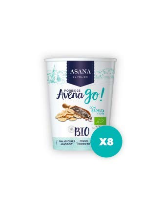 Porridge Ecológico de Avena con Espelta y Chía. Sin Azúcar Añadido. Granos Enteros de Avena y Espelta. Preparación Instantánea. Pack de 8 Unidades de 55 g