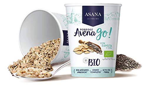 Porridge Ecológico de Avena con Espelta y Chía. Sin Azúcar Añadido. Granos Enteros de Avena y Espelta. Preparación Instantánea. Pack de 8 Unidades de 55 g