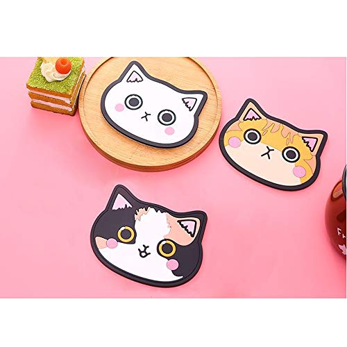 Posavasos de silicona con diseño de gato-Alfombrilla de goma para vino,vidrio,té- mejor bebida para el hogar,cerveza-hogar casa decoración de cocina - ideal para regalo de registro de boda negro