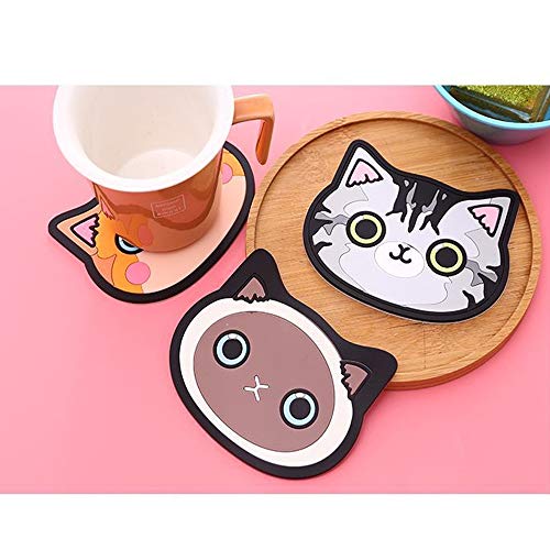 Posavasos de silicona con diseño de gato-Alfombrilla de goma para vino,vidrio,té- mejor bebida para el hogar,cerveza-hogar casa decoración de cocina - ideal para regalo de registro de boda negro