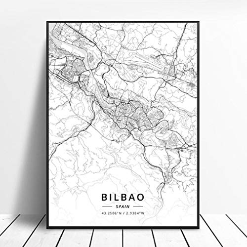 Póster del Mapa del Arte de la Lona de Bilbao Gijon Barcelona Valencia Algeciras Ourense España 50x70cm Sin Marco AQ-868