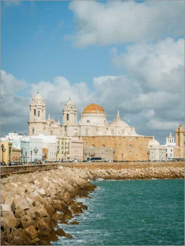 Posterlounge Cuadro de Madera 60 x 80 cm: Cadiz Cathedral, Andalusia de Moritz Wolf/imageBROKER