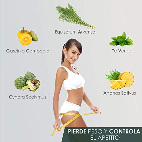 Potente adelgazante con acción quemagrasas | Con garcinia cambogia, té verde | Reductor del apetito | Potente termogénico y moldeador corporal | Fórmula para eliminar grasa y perder peso | 90 cápsulas