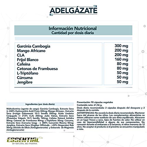 Potente Adelgazante, Quemagrasas y Reductor del Apetito | Acción adelgazante 3 en 1 100% eficaz | Estimulante del Metabolismo | Pierde peso rápida y naturalmente | 90 Cápsulas. Potente Adelgazante, Quemagrasas y Reductor del Apetito | Acción adelgazante 3 en 1 100% eficaz | Estimulante del Metabolismo | Pierde peso rápida y naturalmente | 90 Cápsulas.