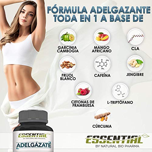 Potente Adelgazante, Quemagrasas y Reductor del Apetito | Acción adelgazante 3 en 1 100% eficaz | Estimulante del Metabolismo | Pierde peso rápida y naturalmente | 90 Cápsulas.