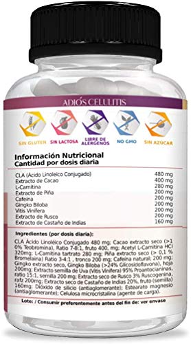 Potente anticelulítico y reductor intensivo | Cápsulas anticelulitis | Elimina la piel de naranja de forma eficaz | Fórmula completa de rápida actuación con CLA, l-carnitina y cafeina | 100 cápsulas Potente anticelulítico y reductor intensivo | Cápsulas anticelulitis | Elimina la piel de naranja de forma eficaz | Fórmula completa de rápida actuación con CLA, l-carnitina y cafeina | 100 cápsulas