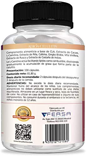 Potente anticelulítico y reductor intensivo | Cápsulas anticelulitis | Elimina la piel de naranja de forma eficaz | Fórmula completa de rápida actuación con CLA, l-carnitina y cafeina | 100 cápsulas Potente anticelulítico y reductor intensivo | Cápsulas anticelulitis | Elimina la piel de naranja de forma eficaz | Fórmula completa de rápida actuación con CLA, l-carnitina y cafeina | 100 cápsulas