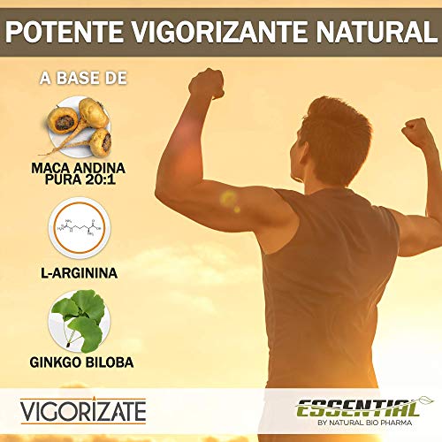 Potente Vigorizante natural | Booster de Testosterona | Maca Andina Pura + L- Arginina LKG + Ginkgo Biloba | Acción Afrodisiaca natural y estimulante muscular | Potencia tus entrenamientos | 90 Caps.