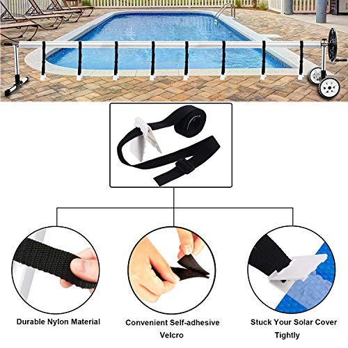 Poweka Kit de Fijación para Carrete de Cubierta Solar, Accesorios para Carrete de Cubierta Solar para Piscinas, 8 Correas Adhesivas de Nailon y Velcro, 8 Placas de fijación, 8 Hebillas