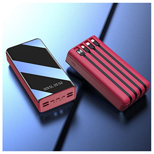 Power Bank 50000 Mah, Cargador Portátil De 7 Salidas, Batería Externa De Alta Capacidad con Micro Y USB-C Y Relámpago Y USB De 4 Entradas, con Pantalla LED Y Linterna,Rojo