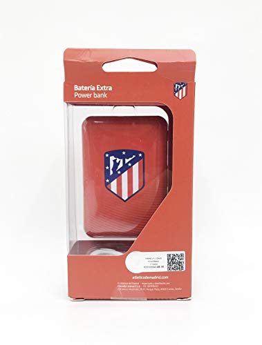 Power Bank- Bateria Externa para móvil. Producto Oficial Atletico de Madrid 5.000 mAh. Entrada Tipo C y micro USB. Salida USB. Tamaño pequeño y ligero.