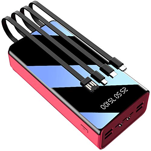 Power Bank Cargador Portátil 50000Mah Batería Externa De Alta Capacidad con Pantalla LED Y Linterna Y Cable Incorporado Y 7 Puertos Ultra Compact Quick Charge Power Banks, Rojo