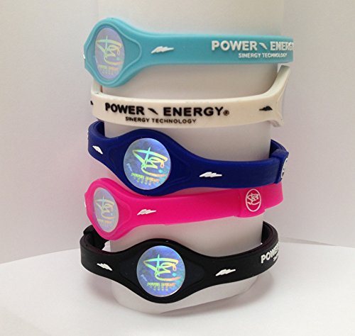 Power Energy Bandas de equilibrio, pulsera deportiva de silicona, pulsera holograma, con minerales naturales e iones negativos (negro, tamaño mediano 190 mm)