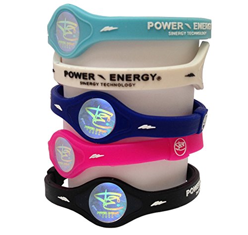 Power Energy Bandas de equilibrio, pulsera deportiva de silicona, pulsera holograma, con minerales naturales e iones negativos (negro, tamaño mediano 190 mm)