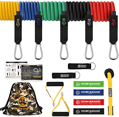POWER GUIDANCE Bandas De Resistencia Elasticas - Gomas Entrenamiento con 5 Bandas de Ejercicios, Círculos de Resistencia, Manijas, Anclaje de Puerta, Correas de Tobillo POWER GUIDANCE Bandas De Resistencia Elasticas - Gomas Entrenamiento con 5 Bandas de Ejercicios, Círculos de Resistencia, Manijas, Anclaje de Puerta, Correas de Tobillo