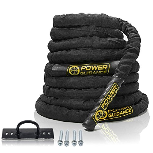 POWER GUIDANCE Cuerda de Batalla Battle Rope - Poliéster Ultra Resistente - 38/50mm Longitud 9m/12m/15m - Ancla Incluida POWER GUIDANCE Cuerda de Batalla Battle Rope - Poliéster Ultra Resistente - 38/50mm Longitud 9m/12m/15m - Ancla Incluida