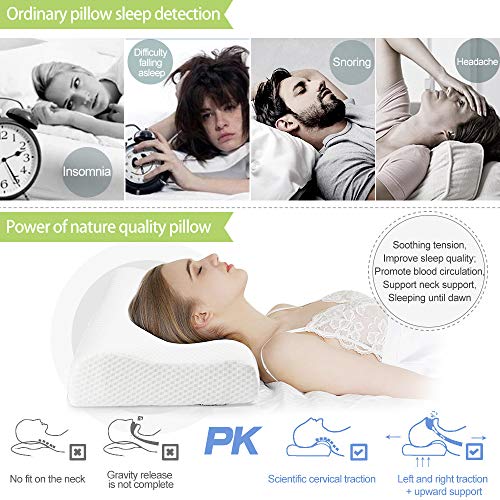 Power Of Nature Almohada Viscoelastica, Almohada Cervical con Altura Ajustable, Reduce Dolores Cervicales，Forma Ergonómica Adecuada para Todos los Durmientes, Cubierta de Fibra de Bambú