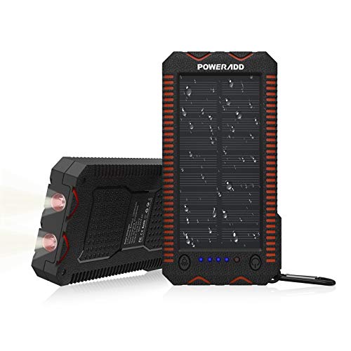 POWERADD Cargador Solar 12000mAh Colgado Batería Externa Móvil Portátil 2 USB de 2.4A Carga Rápida con Multifunción Linterna y Mosquetón, A Super-Prueba de Agua y Choques para Smartphones, Tabletas