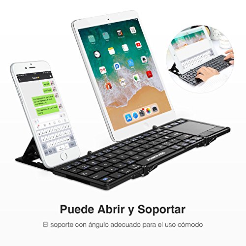 POWERADD Teclado Inalámbrico con Multi-touchpad de Español con Tri-Plegable,Compatible con Android, Windows, iOS,Smartphone