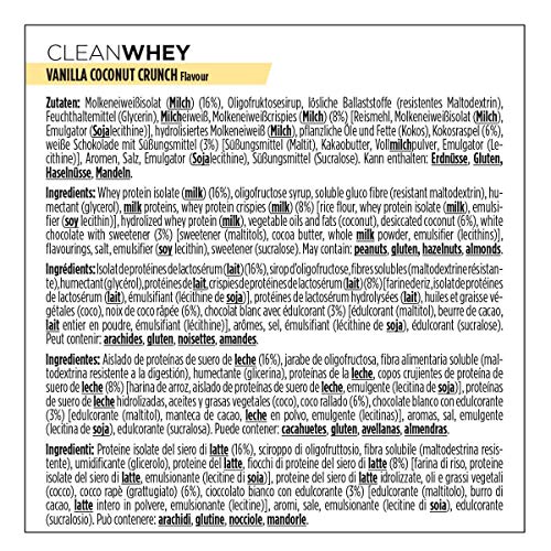 PowerBar Clean Whey Vanilla Coconut Crunch 18x45g - Barras de Proteína con Bajo Contenido de Azúcar