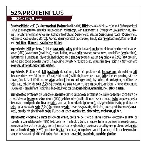 PowerBar Protein Plus 52% Cookies&Cream 20x50g - Barras de Proteína con Bajo Contenido de Azúcar