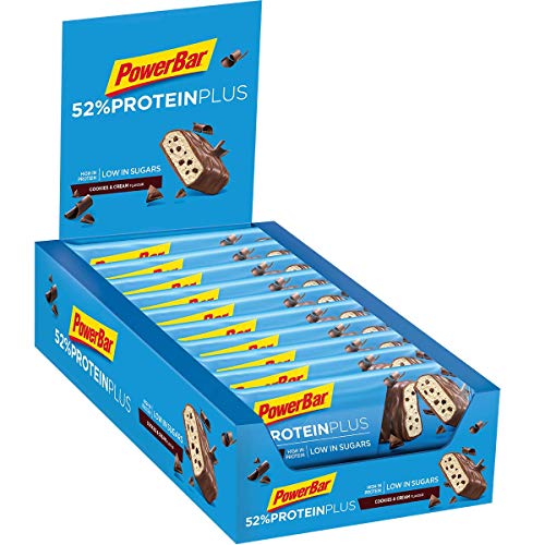 PowerBar Protein Plus 52% Cookies&Cream 20x50g - Barras de Proteína con Bajo Contenido de Azúcar