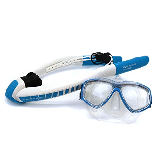 POWERBREATHER AMEO BEACH Edition - l'innovazione snorkel - 100% aria fresca, nessuna respirazione a pendolo grazie alla tecnologia a valvole brevettata (set snorkel con occhiali subacquei Cressi)