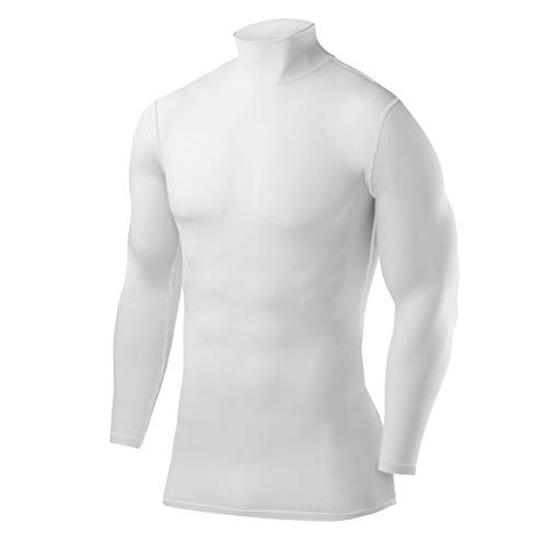 PowerLayer Hombre Camiseta Interior Da Manga Larga Térmica Baselayer - Cuello Alto - Blanco, L