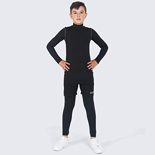 PowerLayer Niños Camiseta Interior Da Manga Larga Térmica Baselayer - Cuello Alto - Negro, XL Niños (12-14 Años)