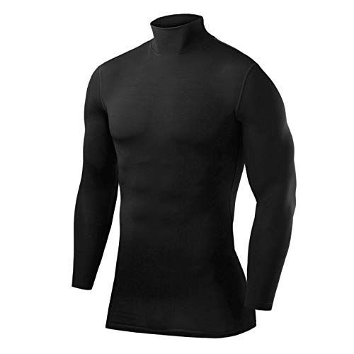 PowerLayer Niños Camiseta Interior Da Manga Larga Térmica Baselayer - Cuello Alto - Negro, XL Niños (12-14 Años)