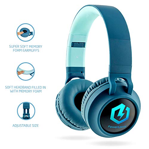 PowerLocus Auriculares Bluetooth de Diadema para niños, Cascos Bluetooth Inalámbricos, Auditiva Límite de 85DB, Sonido Estéreo, con Micrófono, Micro SD, Plegable, Estuche Cascos para Movil, Tablet,PC