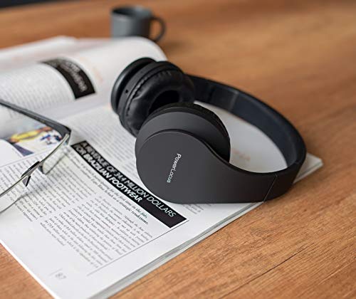 PowerLocus P1 – Auriculares Bluetooth inalambricos de Diadema Cascos Plegables, Casco Bluetooth con Sonido Estéreo con Conexión a Bluetooth Inalámbrico y Audio Cable para Movil, PC, Tablet - Negro