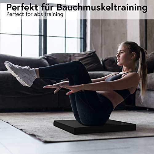 POWRX Balance Pad en gomaespuma (48 x 38 cm) - Cojin de Equilibrio para Entrenar coordinación, Fuerza y Estabilidad - Superficie Antideslizante con microalveolos + PDF Workout (Negro)