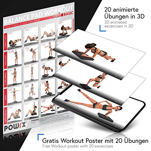 POWRX Balance Pad en gomaespuma (48 x 38 cm) - Cojin de Equilibrio para Entrenar coordinación, Fuerza y Estabilidad - Superficie Antideslizante con microalveolos + PDF Workout (Negro)