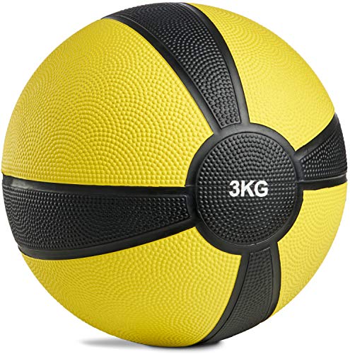 POWRX - Balón Medicinal 3 kg + PDF Workout (Amarillo)