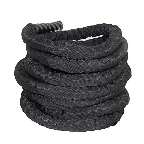 POWRX Battle Rope 12M x 38mm - Cuerda de Batalla Ideal para »Entrenamiento Funcional« - Agarre Antideslizante + PDF Workout (Revestimiento Negro)